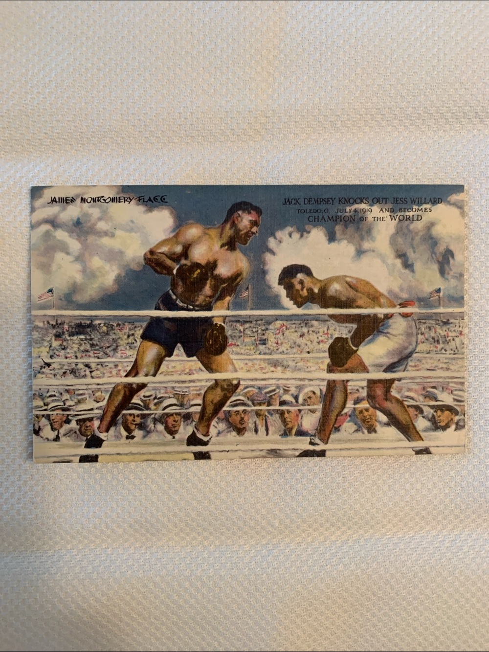 Vintage Boxing Postcard Artwork - Blue and White